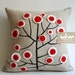 Sukan / Red White Tree Pen Pattern Raw Linen Pillow Cover - 14x14 inch
