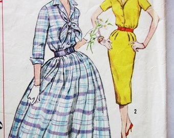 50s Simplicity 2580 Shawl Collared Dress SLIM or FULL SKIRT Size 12 Bust 32