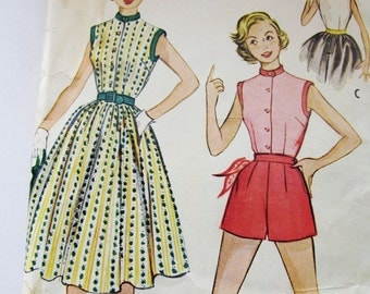 50s McCalls 9645 Short Shorts, Sleeveless Top and Full Skirt - Size 16 Bust 34