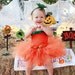 Trendy LiL Pumpkin Costume - SEWN tutu set - tutu, orange and green ruffle tube top, leaf headband