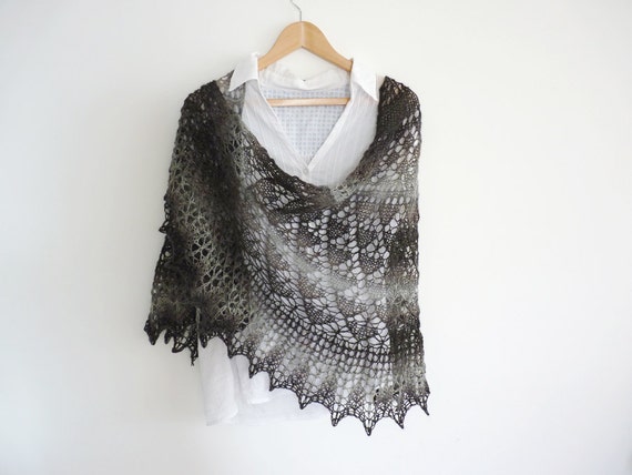 Grey and black semi circular lace shawl by MadelinesWardrobe