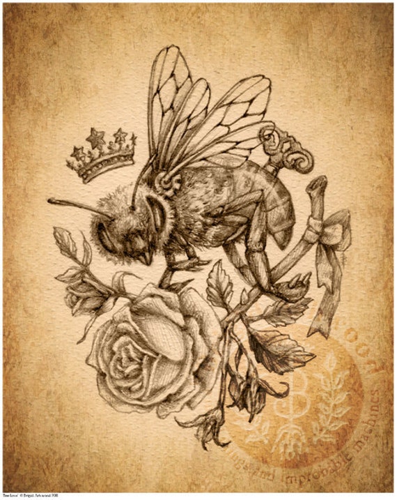 Items Similar To Victorian Steampunk HoneyBee Rose Art Print Brigid.