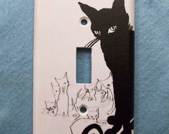 Retro Black Cat Light Switch Cover - Single or Double Switchplate - Switch Plate