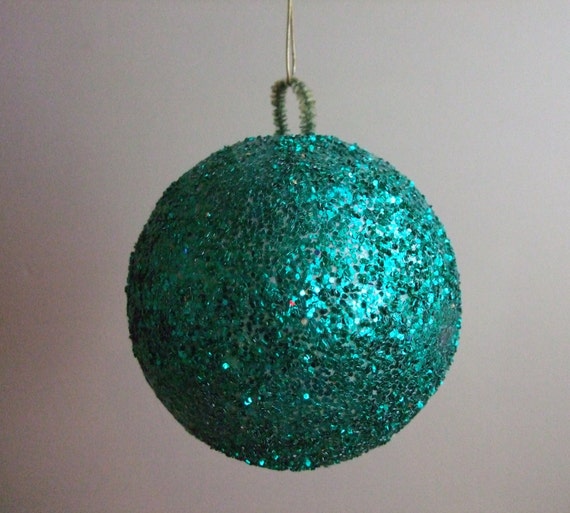 Glitter Ball Ornament Teal Christmas Decoration by jessamyjay