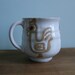 Rooster Pottery Mug, Vintage Chicken Cup, White with Handle
