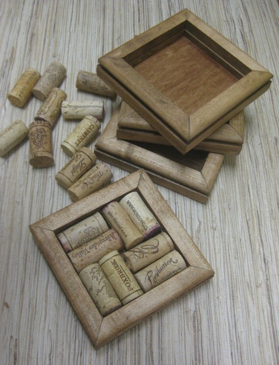Reclaimed Wood DIY Wine Cork Coaster Kit honey by TheWoodenBee