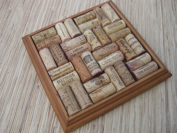 Wine Cork Trivet made from Reclaimed Wood and Upcycled Oak