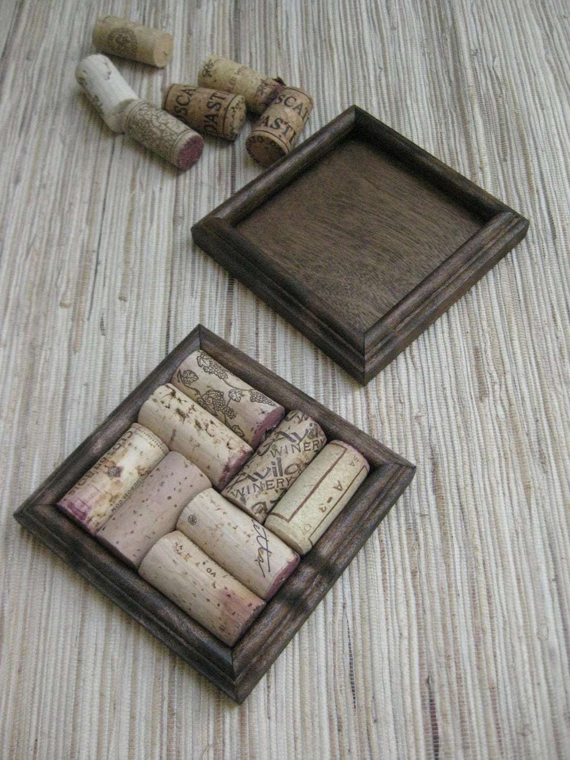 Wine Cork Coasters DIY set of 2 cherry brown stain on