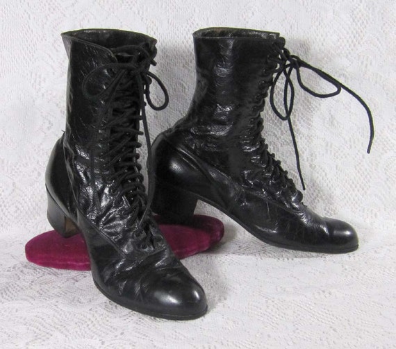 Antique Early 1900s Black Lace-up Ladies Shoes Martha