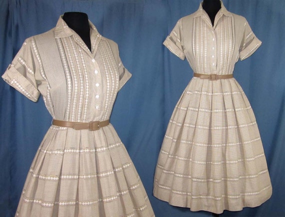 Vintage 1950s Kay Windsor Shirtwaist Dress Full Skirt
