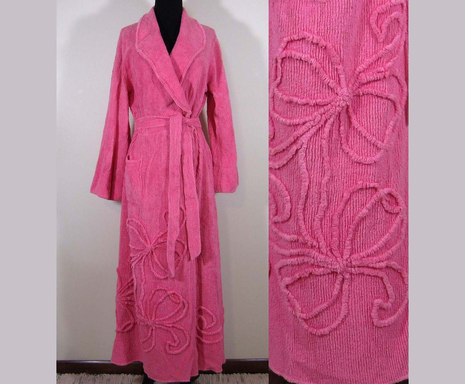 Vintage Pink Chenille Robe Floor length ML