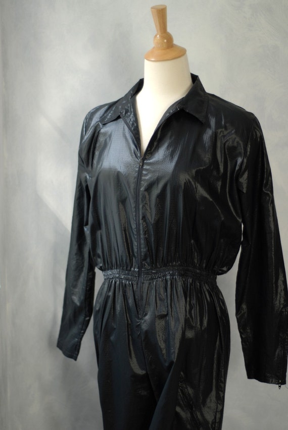 1980's Black Nylon Jumpsuit Catsuit By Liz by TameraHerrod