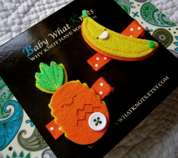 Banana and Pineapple Hair Clip Set Set of Fruit by BabyWhatKnots