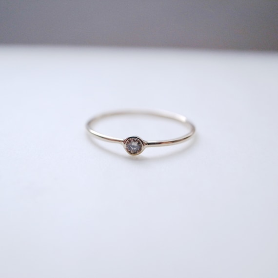 Champagne diamond ring 14K gold band by akikojewels on Etsy