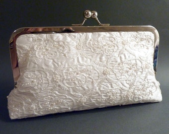 Bridal Clutch Ivory Silk and Pearl Bag Couture