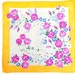 VINTAGE HANKIE, Beautiful Pruple Roses Scattered on White Field, Deep Yellow Border, So Pretty
