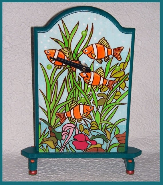 Table Clock Fish Pond Arch Woodburn Design by RFClocksandLights