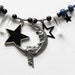 La Nuit Necklace --- moon and stars with lapis lazuli, pearls, rainbow moonstone, black tourmaline, onyx, sterling silver and quartz