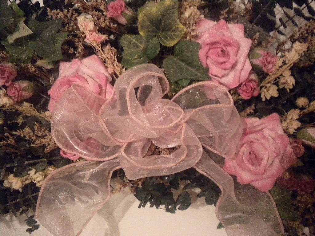 Pink Roses Floral Swag with greenery for home by FreshRetroGallery