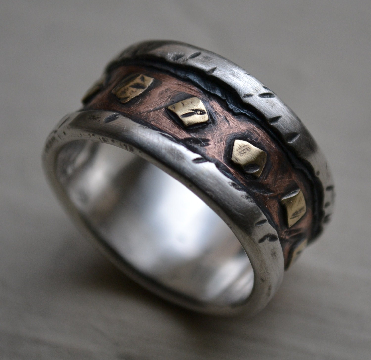 mens wedding band rustic fine silver copper and by