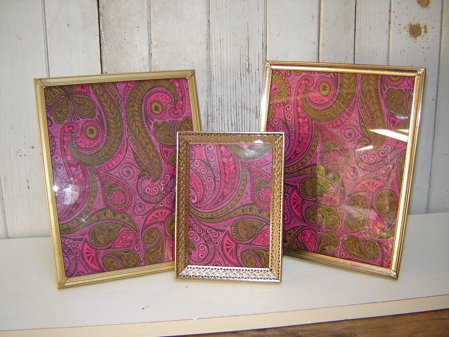 3 VIntage Brass picture frames w/ easel backs by