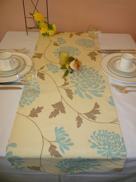 Duck Egg Blue Table Runner 78 Cream Funky Floral by WickedWalls
