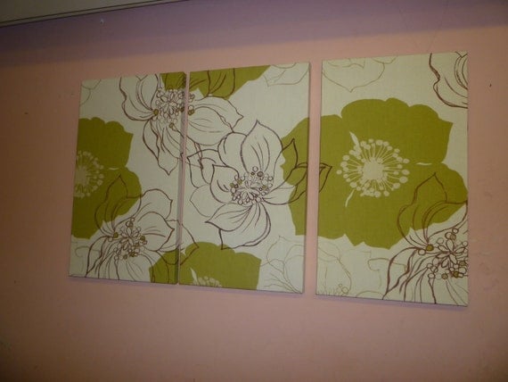 large fabric wall art brown green funky retro floral designer cotton canvas weight tryptich picture - Wall Art Designer large fabric wall art brown green funky retro floral designer cotton canvas weight tryptich picture - Wall Art Designer