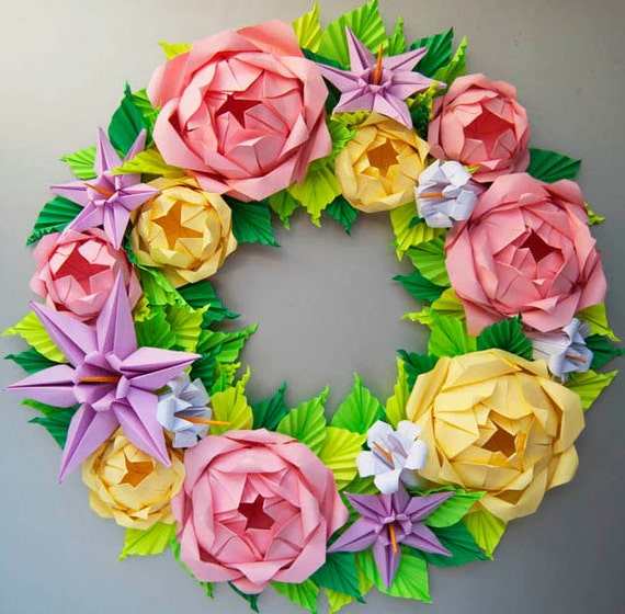 Baby Pink and Yellow Rose Origami Wreath