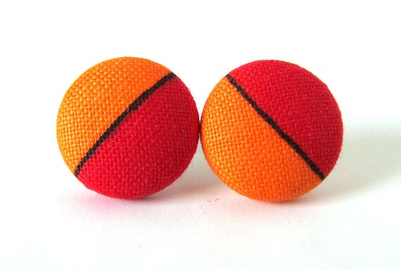 Post earrings studs orange red black tangerine by KooKooCraft