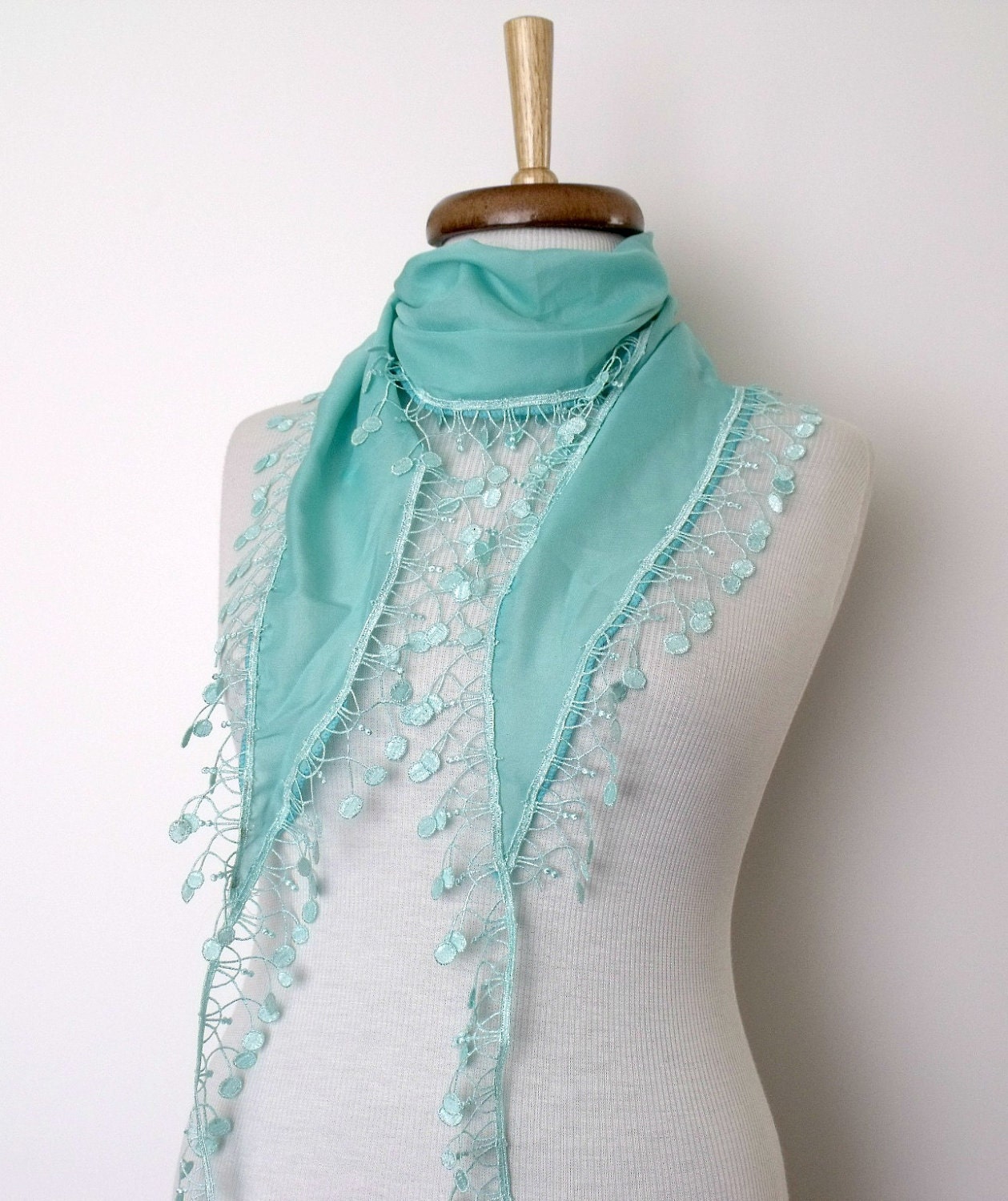 Mediumturquoise Scarf-Lace Edge-Ready for shipping-Spring and