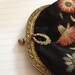 ON SALE VintageBlack Satin Formal Change Purse with Crewel Embroidery Flowers