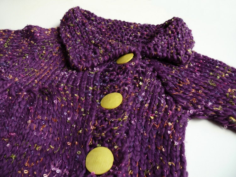 HOT PURPLE knitted coat for a girl by evahandmade on Etsy