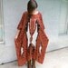 Gorgeous Vintage 90s Ethnic House Mama Maxi Cocoon Dress with Great African Tribal fabric, sequins, and massive batwing/bell sleeves