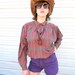 Vintage Summer/Spring Blouse - Vintage 80s/90s Liz Claiborne Rainbow Plaid Shirt in Pink/Blue/Green/Orange/Red/Purple w/ Cowl Neck - Size L