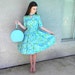 Peggy Sue Got Married - Vintage 60s Turquoise/Green/White Daisy Print Shirtwaist Day Dress w/ Full Twirl Skirt - Pastel Spring Confection