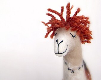 Becca - Felt Camel. Art Marionette Handmade Puppet Felted Stuffed Toy. beige tan brown cream orange for mom mothers day. MADE TO ORDER