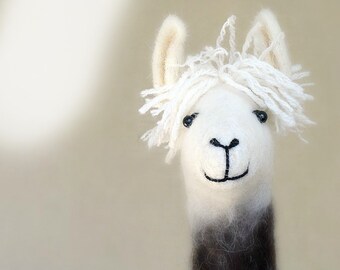 Felt Llama - Debora, Art Marionette Felt toy Puppet for kids Handmade Stuffed plush Toy Alpaca nursery decor brown cream white neutral beige