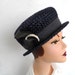 Vintage 1960s hat, derby navy blue straw