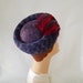 1960s feather hat, vintage 60s toque, lavender, red, blue