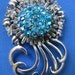 Exquisite Pennino Sunburst Brooch Pendant. Sterling Silver Capri Blue Rhinestones. Huge Dimensional. Vintage American Costume Jewelry 1940