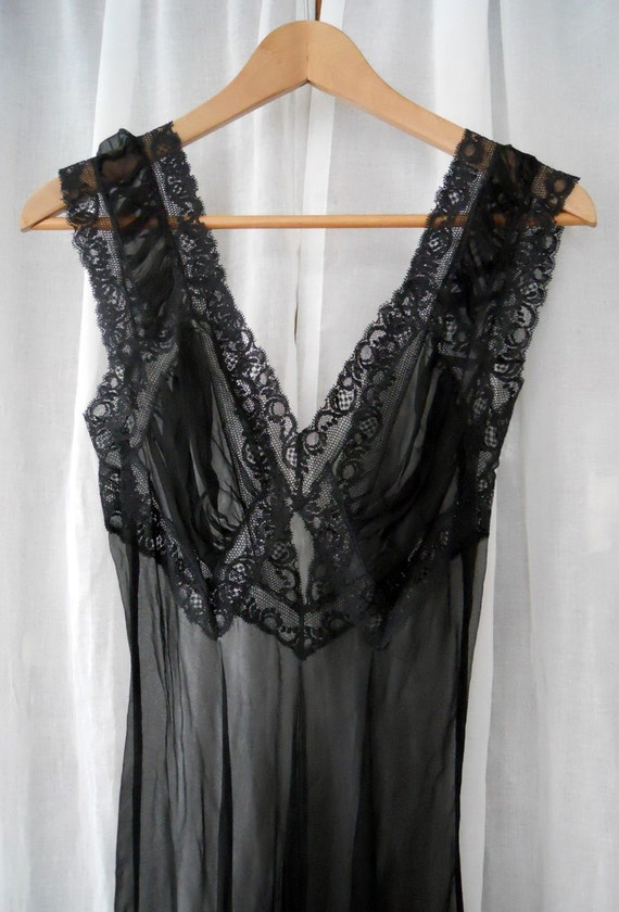 Vintage Black Silk Nightgown with Plunging Neckline and Back