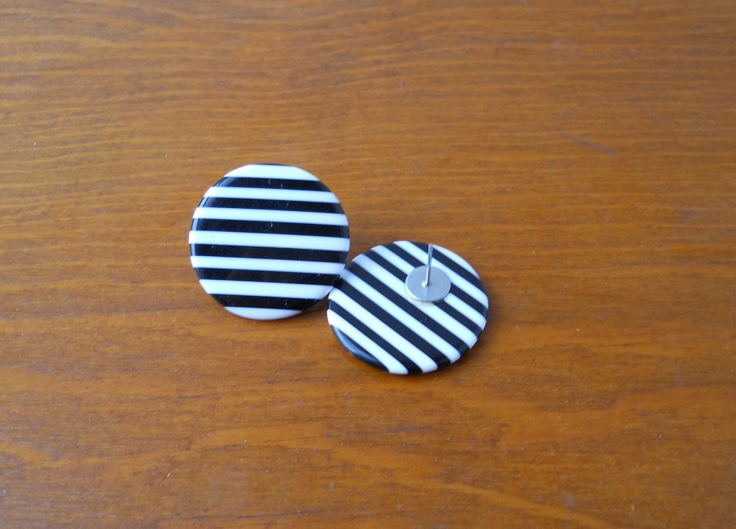 Black and White Striped Circle Earrings