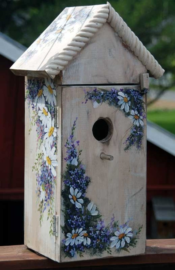 Hand Painted Bird House with shelf SOLD