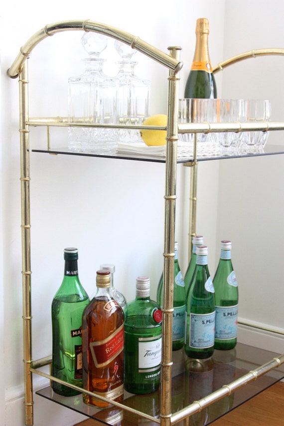 Vintage Brass Faux Bamboo Bar Cart