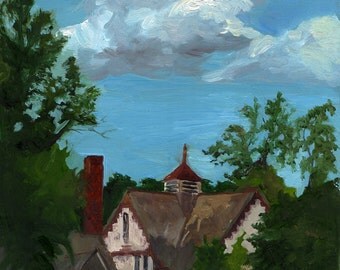 Oil Painting Landscape original framed art, "Overgrown", 8 x10