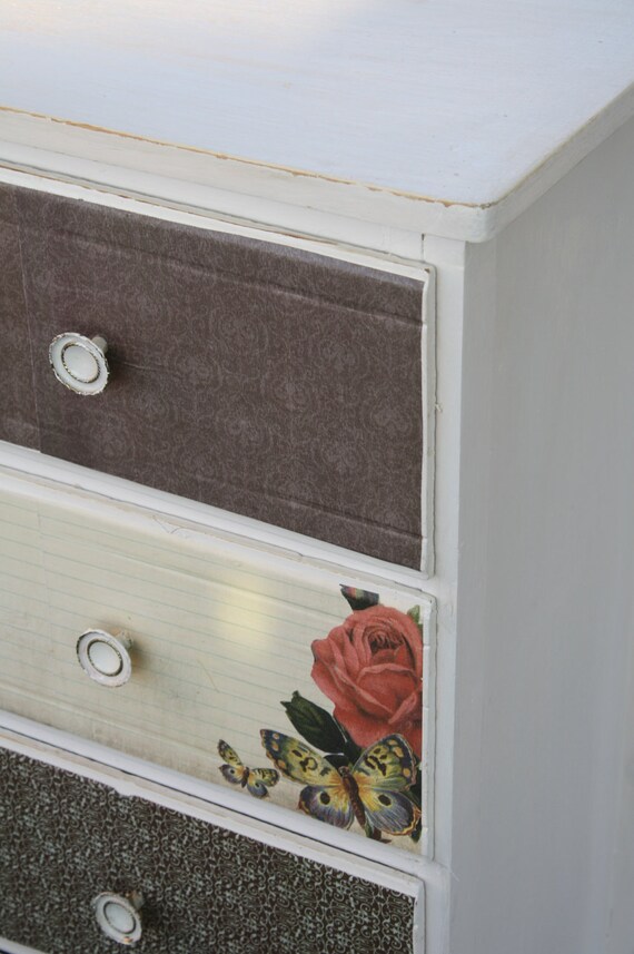 Items similar to Shabby Chic Dresser With Printed Drawers SOLD on Etsy
