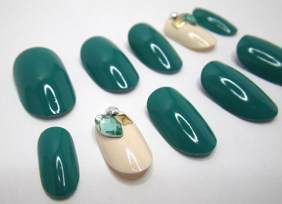 nails gems stick for on by Gems Nails Stick On 3D on Oval Etsy NailKandy Emerald