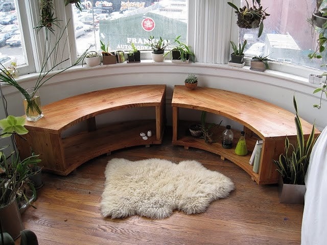 Curved Bay Window Bench Recycled Douglas Fir