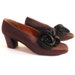 Vintage Margaret Jerrold Brown Satin Shoes w/ Large Black Satin Flower Accent, 6 N