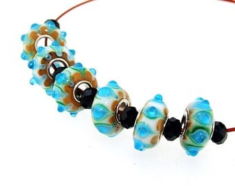 Big Hole 5mm 6Beads Blue Lampwork bead 15mm Blue Air bubble Handmade jewelry designs European Style